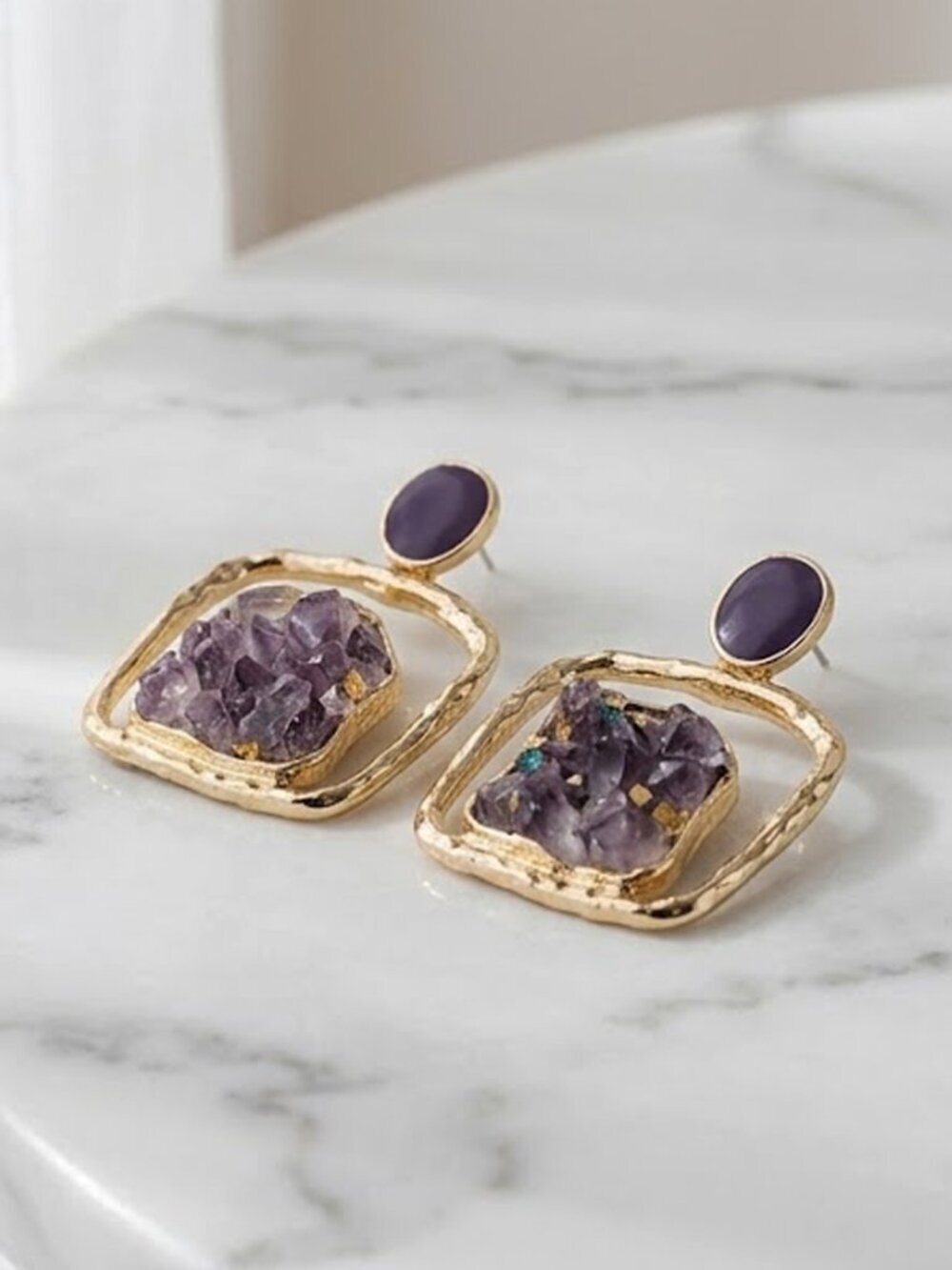 Purple Retro Square Fashion Stone Earrings